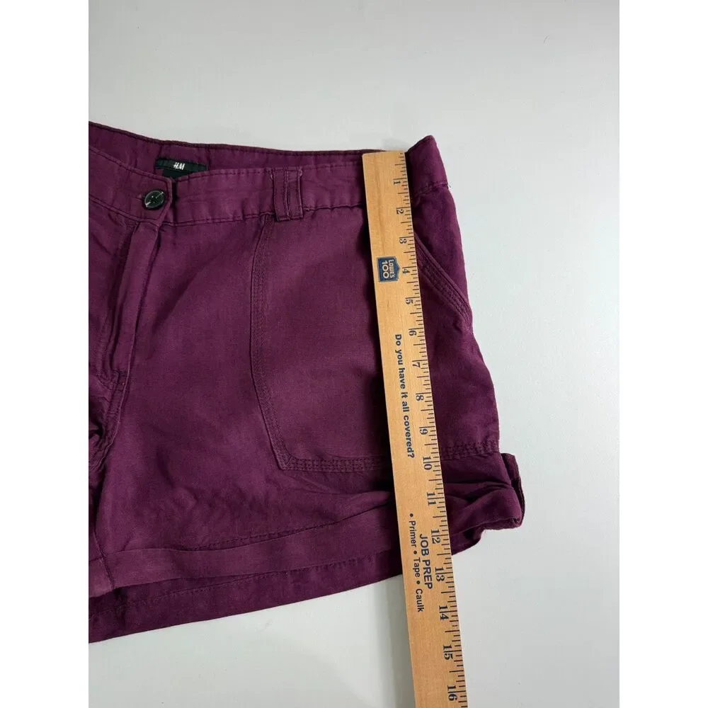 H&M Women's Purple Linen Blend Shorts Size 14